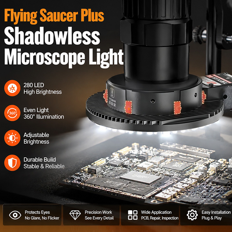 Electronics Repair Plus - YCS Flying Saucer Plus ไฟส่องสว่างไมโครสโคปแบบไร้เงา ปรับความสว่างได้อย่างต่อเนื่อง